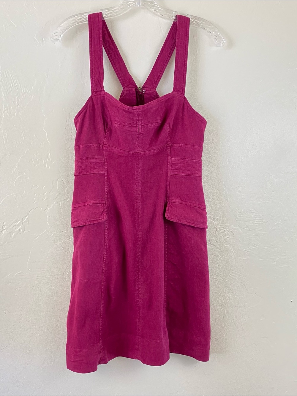 Anthropologie Size 6 Fushia Pink Cotton Knot Cargo Pocket Loose Midi Dress